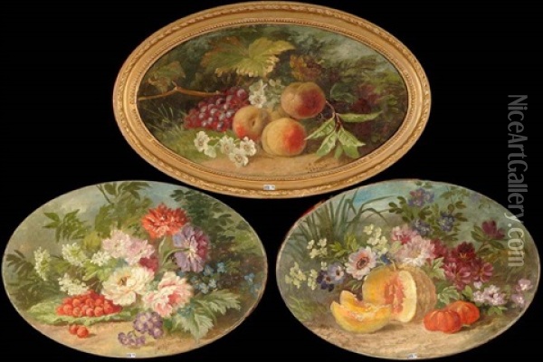 Natures Mortes Aux Fleurs Et Aux Fruits (+ 2 Others, Various Sizes; 3 Works) Oil Painting - Jean Capeinick