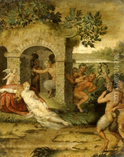 Venus Et Satyre Dans Un Paysage Oil Painting - Gillis Congnet the Elder