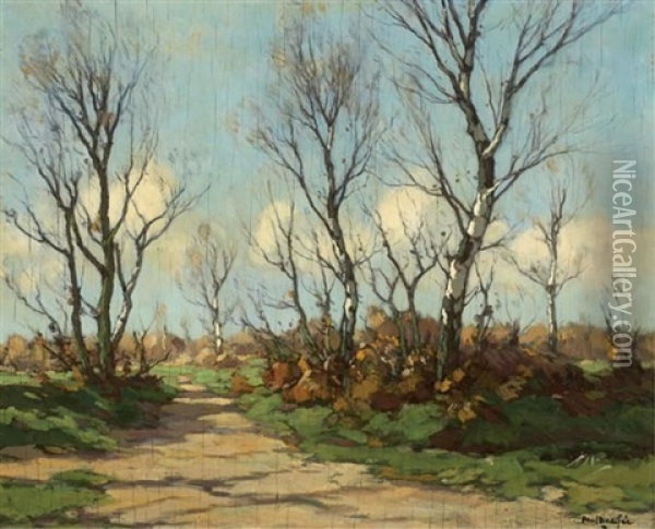 Berkenweg In Najaar, Depicting A Path In Autumn Oil Painting - Paul Bodifee