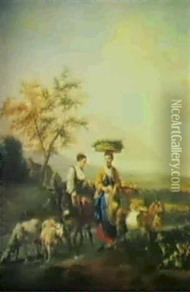 Scene Pastorale Pres D'un Abreuvoir Oil Painting - Hendrick Mommers