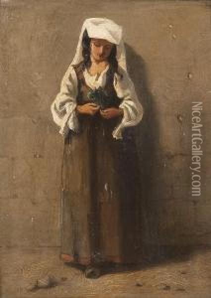 Junge Neapolitanerin,munzen Zahlend Oil Painting - Anselm Feuerbach