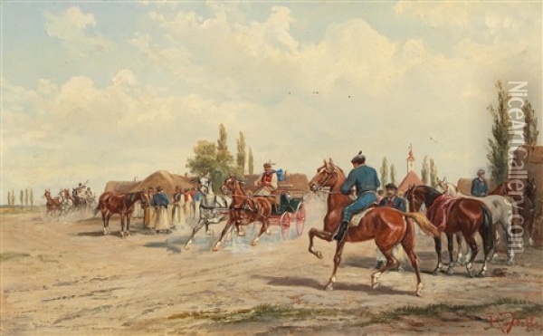 Horse Market At Arad In Hungary Oil Painting - Alfred (A. Stone) Steinacker