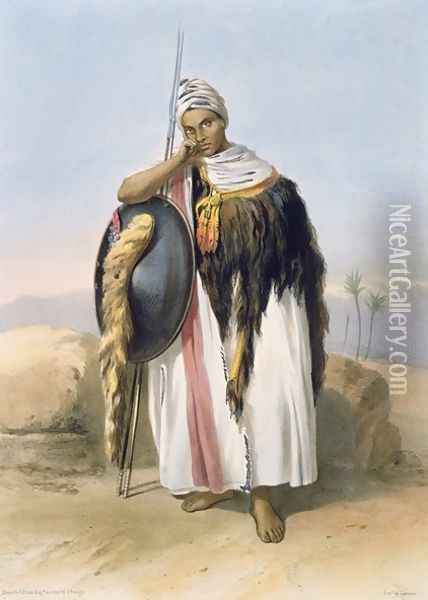Warrior from Amhara, Ethiopia, illustration from The Valley of the Nile, engraved by Adolphe Rouargue 1810-p.1870 pub. by Lemercier, 1848 Oil Painting - Rouargue, Adolphe
