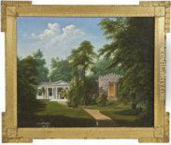 A Classical Villa In A Wooded Landscape With A Gothicout-house Oil Painting - Martin Reissner