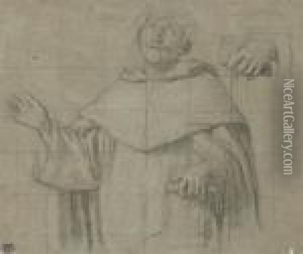 A Dominican Saint, Perhaps Saint Peter Martyr, Half-length, Holdinga Book Oil Painting - Giovanni Battista Salvi