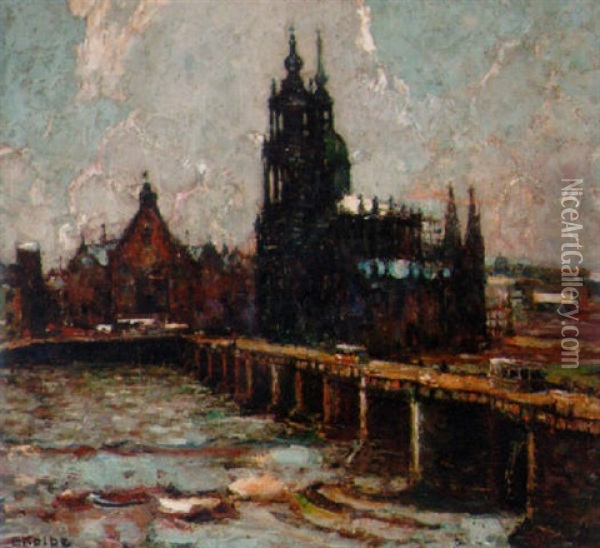Dresden From The Elbe Oil Painting - Ernst Kolbe