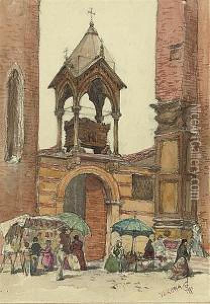 A North African Street Scene; And Street Sellers, Verona Oil Painting - Robert Charles, Goff Col.