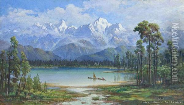 South Island Lake Scene Oil Painting - Charles Blomfield