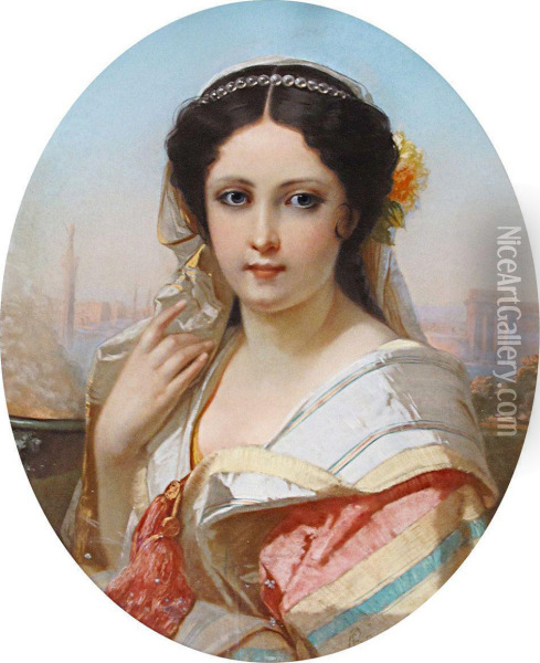 Portrait De Jeune Femme Dans Un Paysage A L'antique Oil Painting - Constant Joseph Brochart
