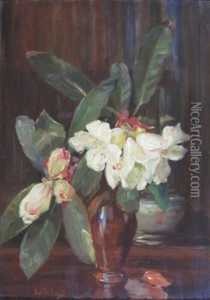 White Rhododendrons Oil Painting - Kate Wylie