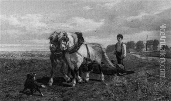 Feldarbeit - Bauernjunge Mit Zweispannig Gezogener Walze Oil Painting - Francois Backvis