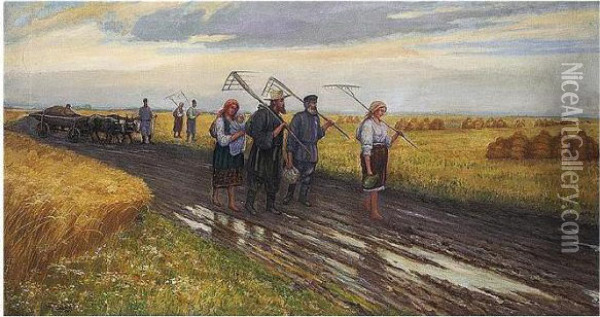 Home After The Harvest Oil Painting - Ivan Ivanovich Tvorozhnikov