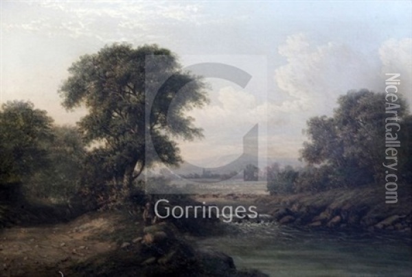 Anglers Beside A Weir Oil Painting - Patrick Nasmyth