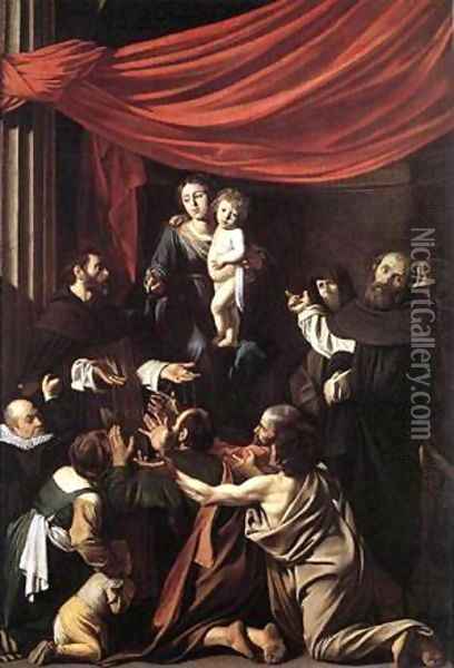 Madonna del Rosario Oil Painting - Michelangelo Merisi Da Caravaggio