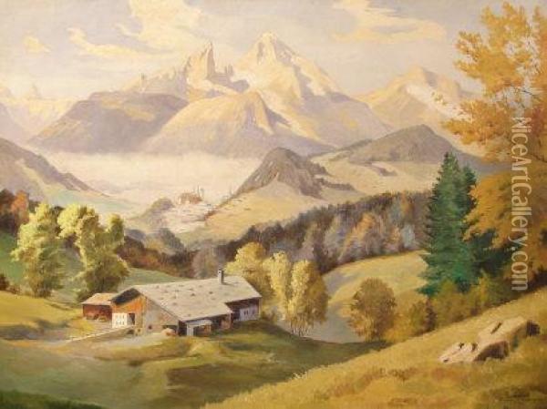 View Of Summer Alpine Landscape Oil Painting - Lefort