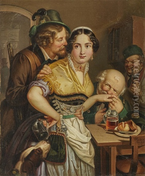 The Desired Waitress Between Good And Expensive Oil Painting - Georg Wilhelm Wanderer