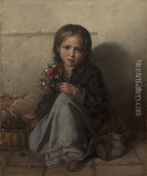 Little Flower Seller Oil Painting - Nikolai Y. Rachkov