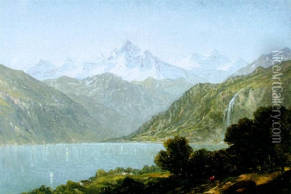 Lake With Snow-capped Mountains Oil Painting - John William Casilear