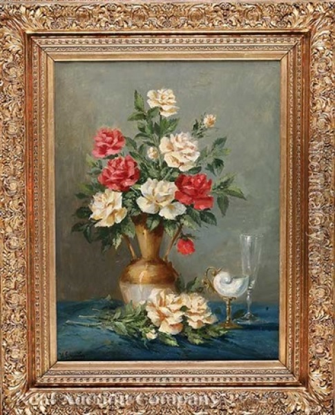 Still Life With Roses And A Nautilus Shell Cup Oil Painting - Henry Schouten