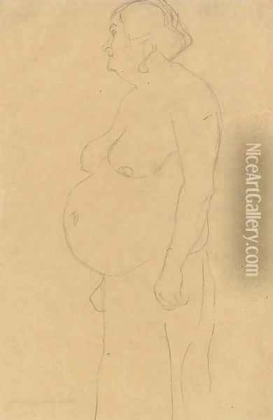 Stehender dicker Frauenhalbakt nach links Oil Painting - Gustav Klimt