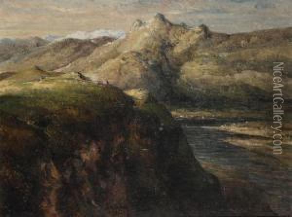Mountainous Landscape With River Oil Painting - Ildephonse Stocquart