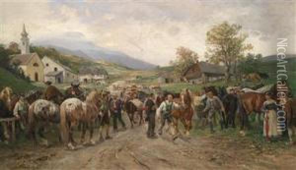 Horse Market Oil Painting - Julius von Blaas