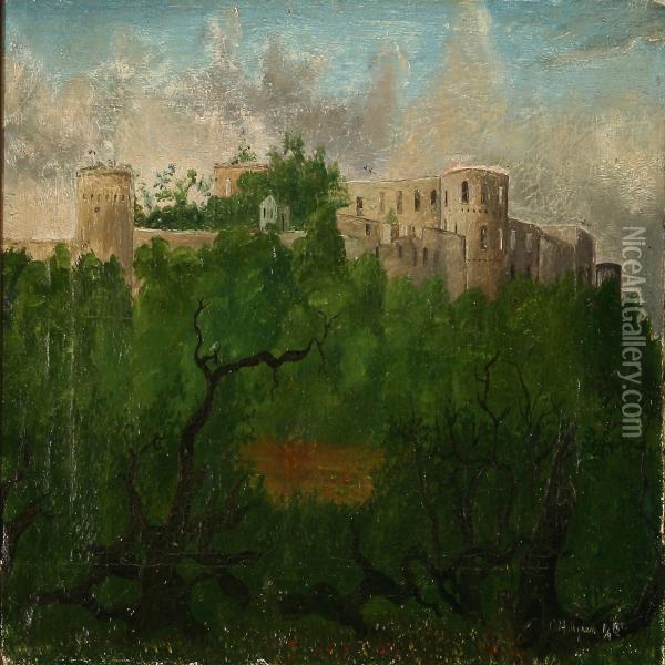 Summer Day At Borgholm Castle In Skaane Oil Painting - Oscar Hullgren