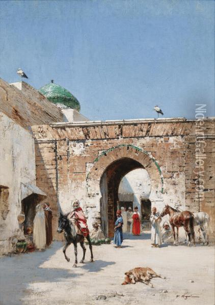 Cavalier A L'entree D'une Ville En Afrique Du Nord Oil Painting - Victor Pierre Huguet