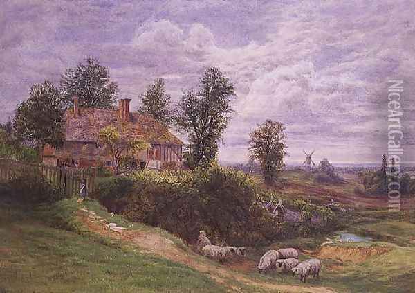 A Country Scene with windmills Oil Painting - Bonami Edward Warren