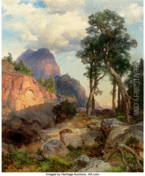 Mountain Lion In Grand Canyon (lair Of The Mountain Lion) Oil Painting - Thomas Moran