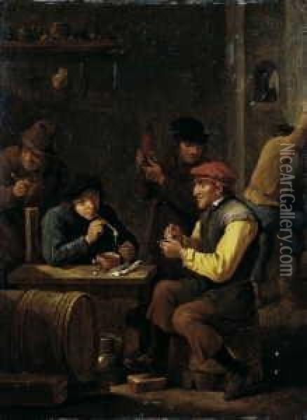 Interieur Mit Rauchenden Bauern. Oil Painting - David The Younger Teniers