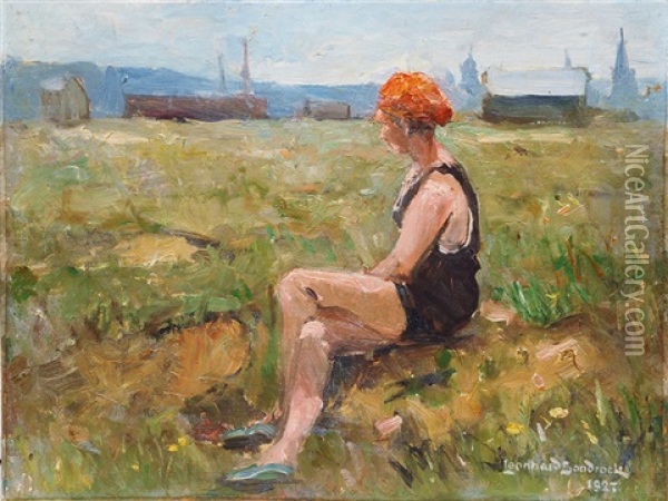 Woman In A Bathing Suit Oil Painting - Leonhard Sandrock