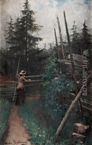 Woman In Landscape Oil Painting - Gerda Rydberg Tiren