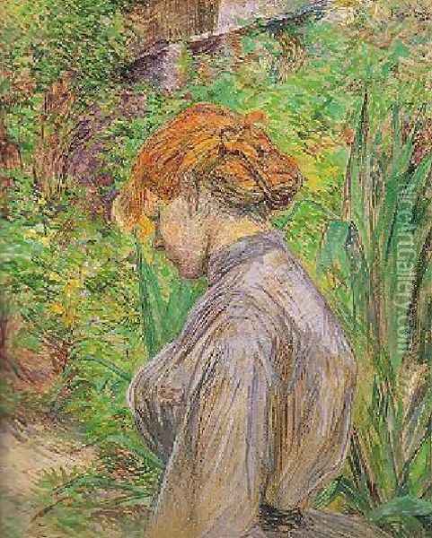 Red Headed Woman In The Garden Of Monsieur Foret Oil Painting - Henri De Toulouse-Lautrec