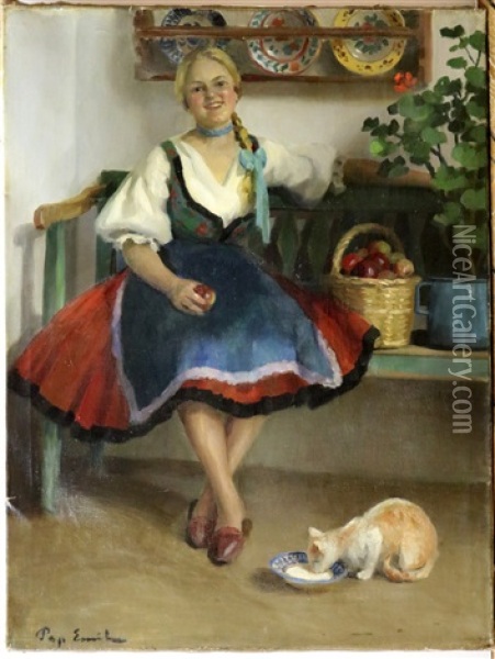 Hongaars Meisje Met Appelmand Oil Painting - Emil Pap