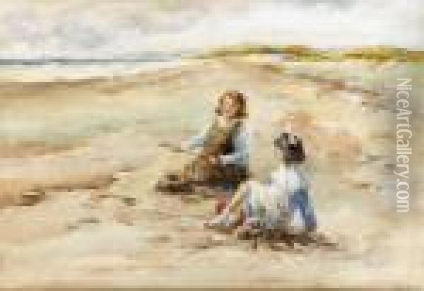 Children Playing On A Beach Oil Painting - James Paterson