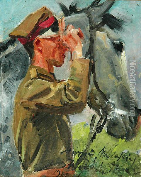 Ulan Z Koniem Oil Painting - Wojciech Von Kossak