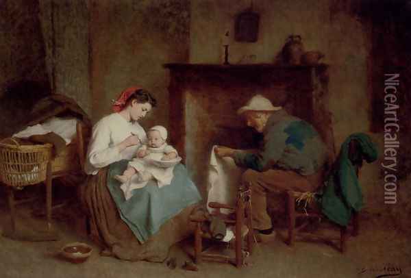 Mealtime With Grandpa Oil Painting - Charles Moreau