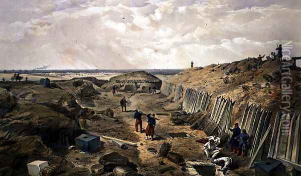 Ditch of the Bastion du Mat, plate from The Seat of War in the East, pub. by Paul and Dominic Colnaghi and Co., 1856 Oil Painting - William Simpson