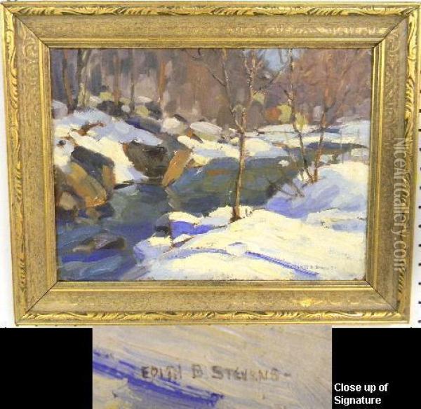 Winter Landscapewith Rocks And Stream Oil Painting - Edith Briscoe Stevens
