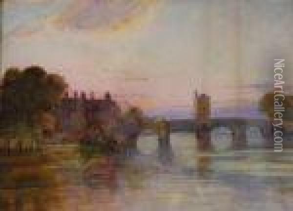 Cottage By Bridge Overriver Oil Painting - Thomas Hodgson Liddell