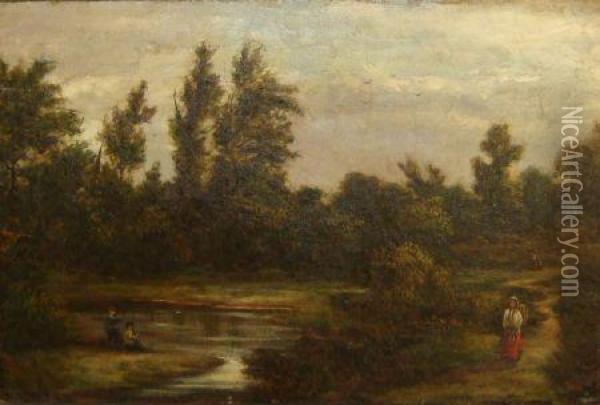 Two Figures On Riverside Path Oil Painting - John Henry Mole