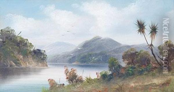 River Scene With Cabbagetree Oil Painting - Edmund Henry Garrett