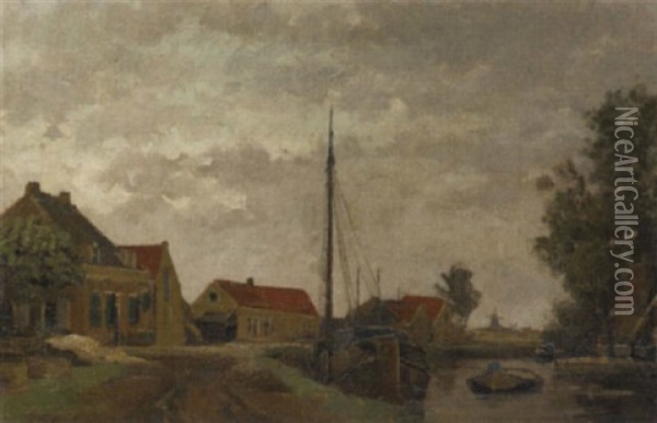 A Village By A River Oil Painting - Chris Snijders