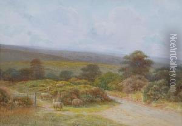 Exmoor Landscape With Sheep Grazing Oil Painting - George Oyston