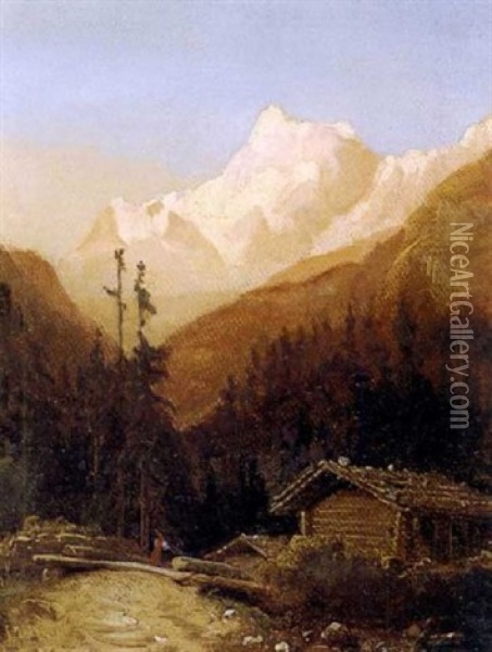 Log Cabin In The Mountains Oil Painting - George Lafayette Clough