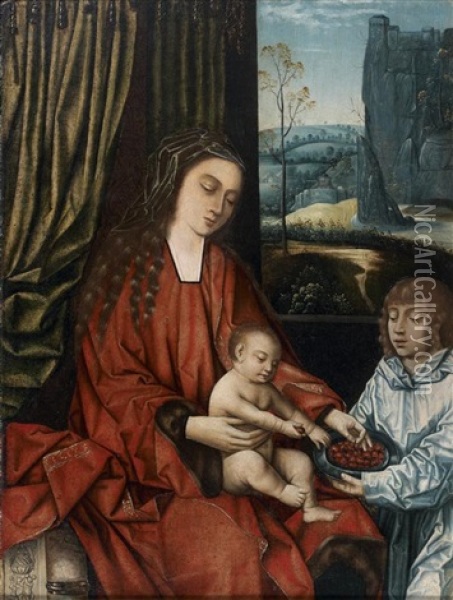 Vierge A L'enfant Aux Cerises Oil Painting - Maitre de Francfort
