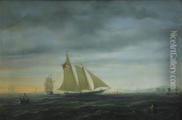 Fartyg I Aftonrodnad Oil Painting - Pehr Wilhelm Cedergren