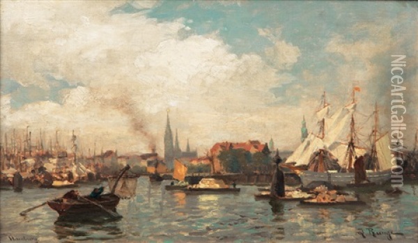 Port Of Hamburg With Tallship Oil Painting - Julius Friedrich Ludwig Runge