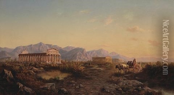 A View Of The Valley Of The Temples, Agrigento, Sicily Oil Painting - Julius O. Montalant